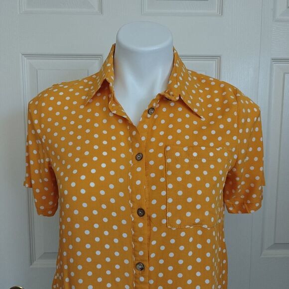 Love Notes crop polka dots button front short sleeve blouse sz S - Picture 2 of 8